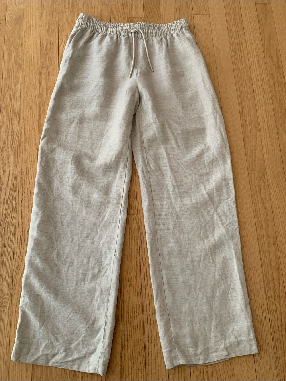 Wilfred Aritzia Thesis Pant Wide Leg Linen Blend Size Medium Natural Ecru